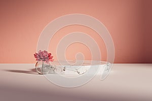 3d presentation pedestal with flower in vase and pink background