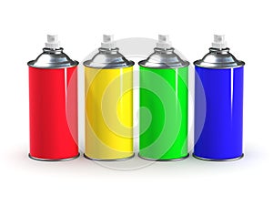 3d Primary color spraypaint cans