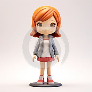 3d Printed Anime Figurine With Red Hair - Retro-style Toy Girl
