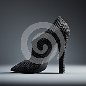 3d Printed High Heeled Black Shoe With Crosshatched Shading