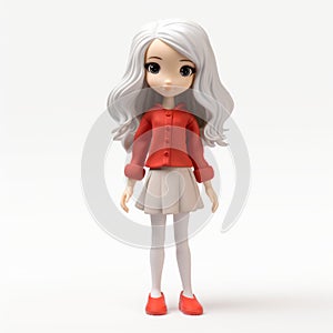 3d Printed Manga Style Doll With White Hair And Red Sweater