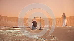 3D printer creates a house on Mars from sand, concept technology of building modules for life 3d animation