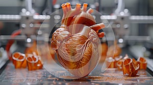 A 3D printer is creating a chicken heart for a culinary dish.AI generated