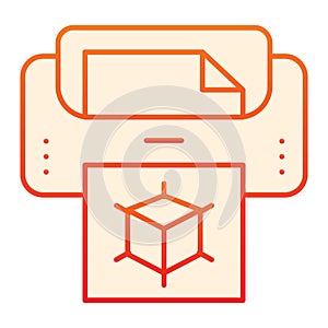 3d printer with document flat icon. 3d technology orange icons in trendy flat style. Print machine gradient style design