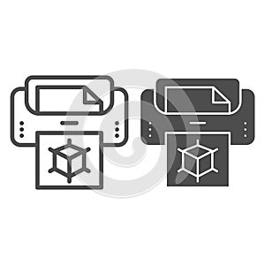 3d printer with document line and glyph icon. Print machine vector illustration isolated on white. 3d technology outline