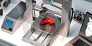 3D Printer Printing Heart In Modern Laboratory. Futuristic Technologies. Three-dimensional Transplantology. 3d rendering