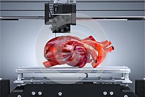 3D Printer Printing Realistic Heart. Futuristic Technologies. Three-dimensional Transplantology. 3d rendering