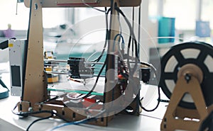 3D printer and tools on the laboratory desk