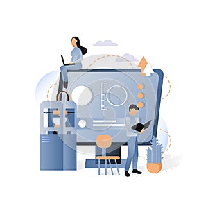 3D printing and additive manufacturing concept vector illustration