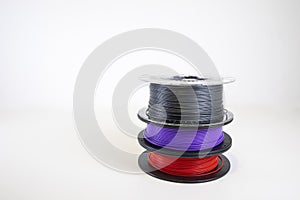 3D printing filament reels on white background