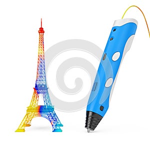 3d Printing Pen Print Color Eiffel Tower. 3d Rendering