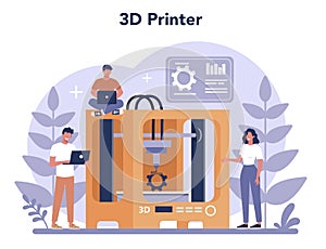 3D Printing technology concept. 3D printer equipment and engineer.