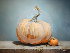 3D pumpkin on display bright background. Pumpkin as a dish of thanksgiving for the harvest