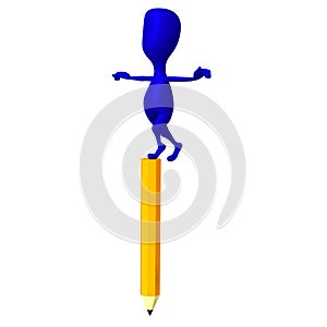 3d puppet balance on big yellow pencil