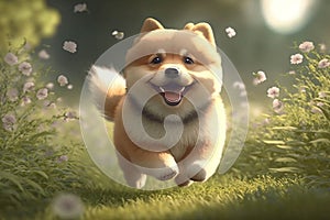 3d puppy playing in the gardens