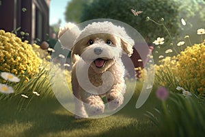 3d puppy playing in the gardens.