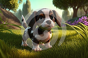 3d puppy playing in the gardens