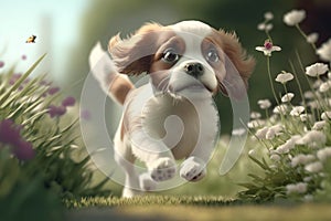 3d puppy playing in the gardens.
