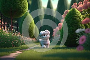 3d puppy playing in the gardens