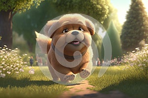 3d puppy playing in the gardens