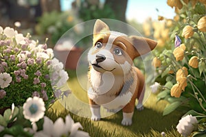 3d puppy playing in the gardens