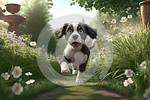 3d puppy playing in the gardens