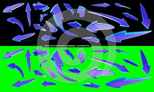 3D Purple Arrows with Cyan borders and chroma, path to cut for design of the Thumbnails, templates, Ads, Artss