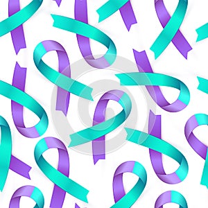 3d Purple blue ribbon seamless pattern for Suicide Prevention Awareness
