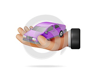 3D Purple Car Vintage Model in Hand