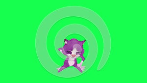 3d purple cat fighting and getting drunk from opposite angle on green screen 3D people walking background chroma key Visual effect