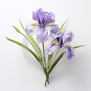 3d Purple Iris Flowers On White Background - Hiroshi Nagai Style Paper Sculptures