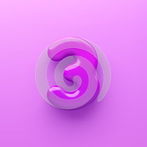 3D Purple number 3 with a glossy surface on a purple background .