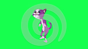 3d purple talking cat playing guitar and singing from right angle on green screen 3D people walking background chroma key Visual e