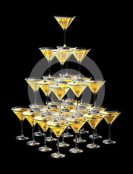 3D pyramid of champagne glasses