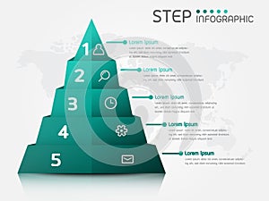 3D Pyramid shape elements of graph,diagram with steps,options,processes or workflow