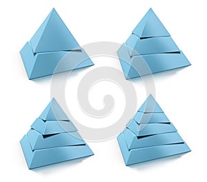 3d pyramid, two, three, four and five levels