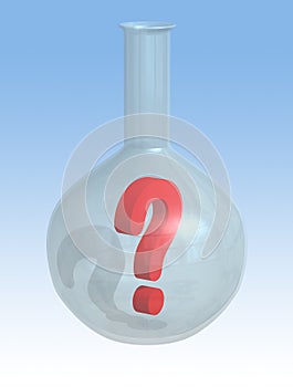 3D question mark in a chemical flask.