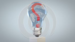 3D question mark revolving inside of a classic lightbulb, loop