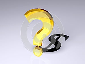 3D question mark with shadow of dollar sign