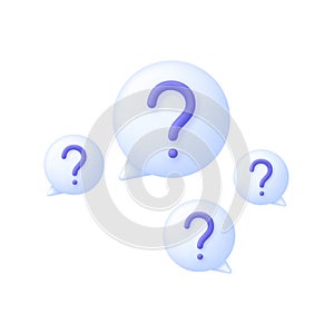 3D Question mark on Speech Bubble. Ask for a help sign. FAQ questionnaire symbol