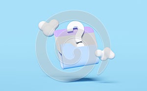 3d question mark symbol icon with folder, cloud storage isolated on blue background. storage download, data transfering,