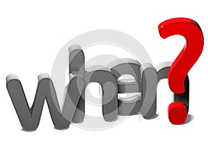 3D Question Word When on white background photo