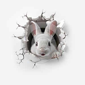 3D A rabbit pokes its head out of a smooth wall