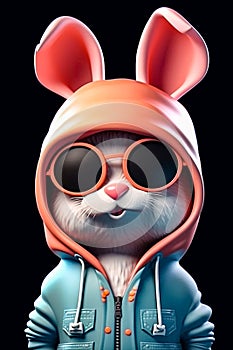 3D Rabbit Wearing a Hoodie and Spectacles ai generation