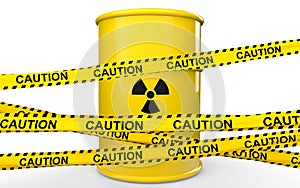 3d radiations symbol barrel and caution ribbons