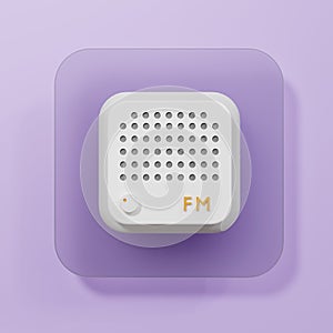 3d radio icon renderings illustration flat themed in simple white color.