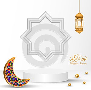 3d ramadan kareem white background Translation of text : Ramadan Kareem with golden lamp