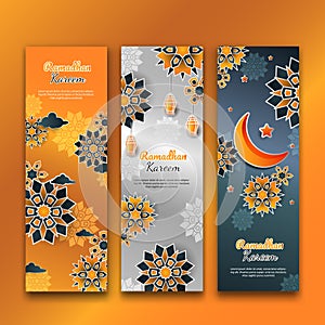 3d ramadhan vertical flower banners set