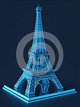 3D Ray Tracing of Eiffel Tower with Neon Effects.
