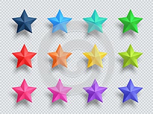 3d Realistic 12 Star Colorful Vector Illustration Elements Set